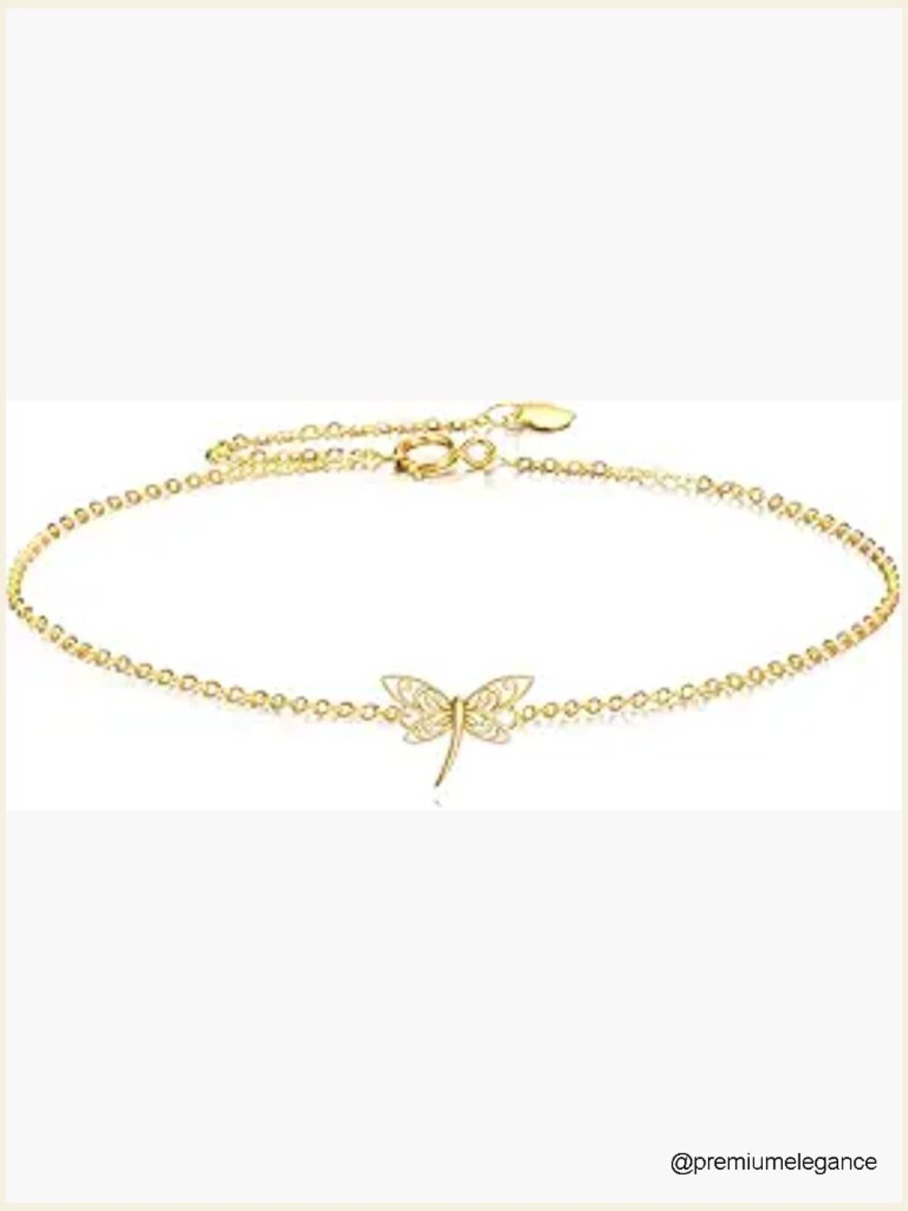 9K Yellow Gold Dragonfly Link Bracelet - Butterfly Hummingbird Jewelry Gift for